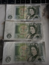 3x Bank of England &pound;1 One Pound Notes Queen Elizabeth II Vintage UK Banknotes