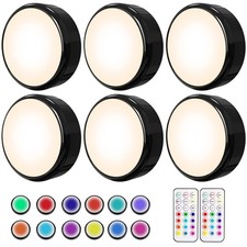LED Puck Lights with Remote 6 Pack Color Changing RGBW Battery Powered Dimmab...