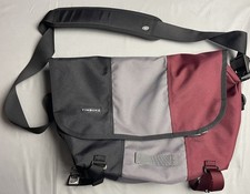 Timbuk2 Commute Black Grey Burgundy Canvas Multipocket Messenger Laptop Bag EUC