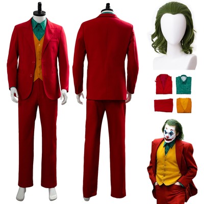Joker 2019 Arthur Fleck Cosplay Kostüm Männer Karneval Party roter Anzug Perücke