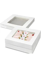 White Cake Boxes With Window Large Bakery Box 14x14 x4 Inch Cake Cookies 4 Pcs