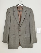 Lauren Ralph Lauren Mens 40L Blazer Brown Houndstooth 52 Silk 48 Wool 2 Button