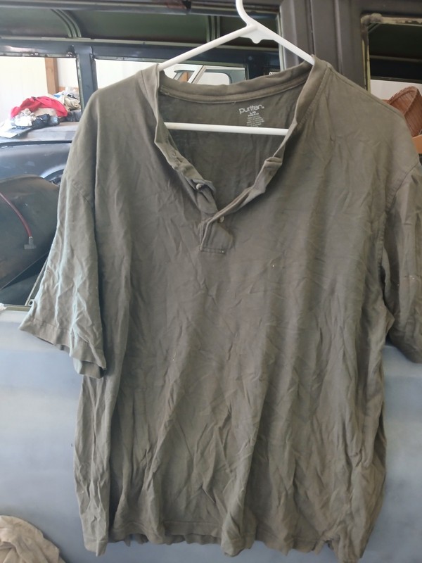 Mens Puritan Green Polo Button Up Shirt Short Sleeve Size Large Cotton Blend