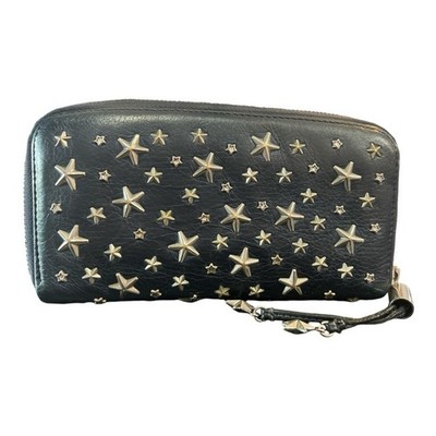 JIMMY CHOO Filipa Blue Leather and Studded Stars Continental Zip