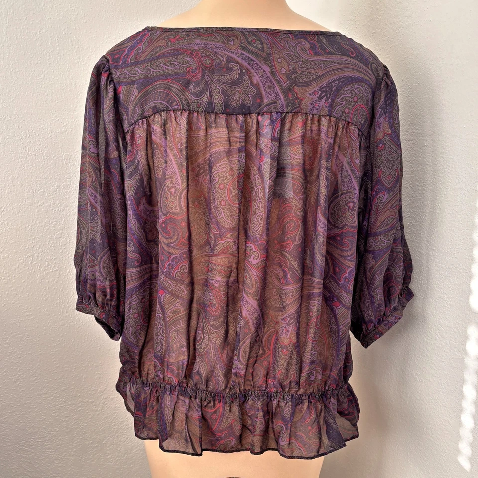 Blusa Feminina Camponesa Transparente Tamanho Grande Roxa Paisley Nova Sem etiquetas Boho Cottagecore - Imagem 2 de 4