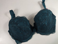 NEW Boux Avenue Emerald / Black Chloe Lace Plunge Bra Lingerie Light Padded 34G