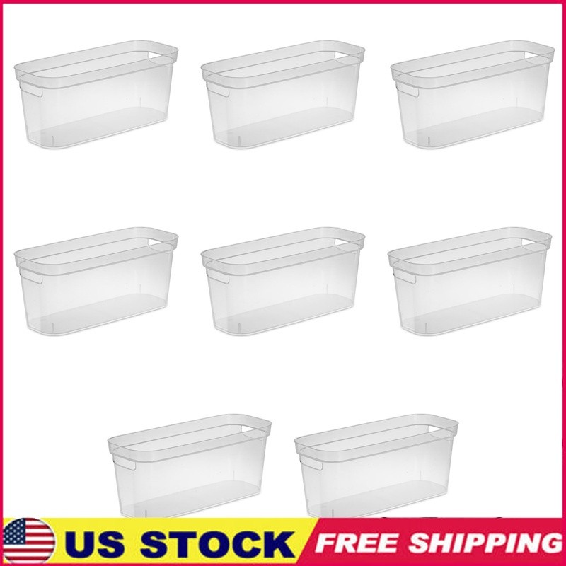 Narrow Clear Plastic Storage Bins with Handles 8-Pack Organizers