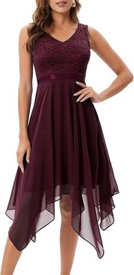 Damen Spitze Cocktail Party Kleid Taschentuchsaum Brautjungfer Abschlussball Hochzeit