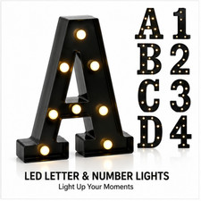 LED ALPHABET LETTER LIGHTS A-Z BLACK PLASTIC LIGHT UP SIGNS STANDING HANGING DEC