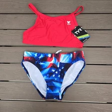 TYR Womens  Durafast Launch It USA Diamondback Workout Bikini Sz L NEW *mark