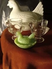 Vintage White Milk Glass Hen On a Nest Dish 7" Chicken in a Basket Collectible