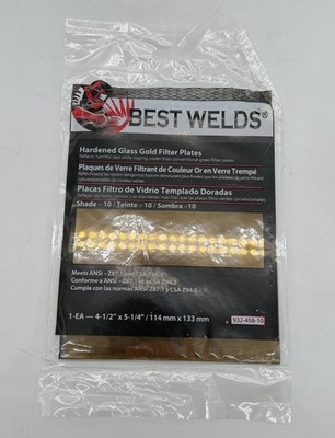 Best Welds Hardened Glass Gold Filter Plate Gold Shade 10 - 4-1/2  x 5-1/4  New
