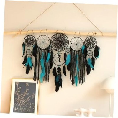 5 Pack Moon Phase Dreamcatcher Set Boho Wall Decor, Boho Macrame Black Blue