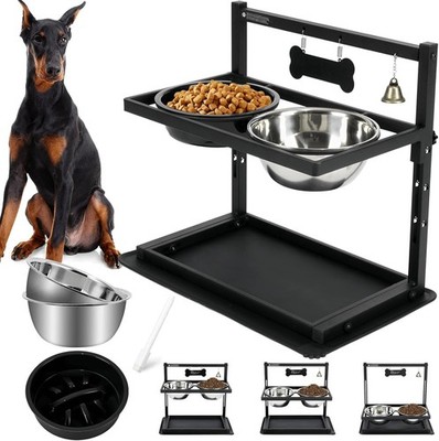 Elevated Dog Bowls with Slow Feeder for Large Dogs   Adjustable Raised Stand ...