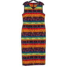 Vintage 90s Teacher Dress Abstract Tribal Southwestern Boho Maximalist Midi 14P