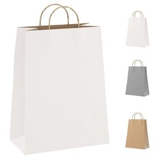 White Kraft Paper Gift Bags with Handles 150 GSM 50 Count 13 x 7 x 17 in