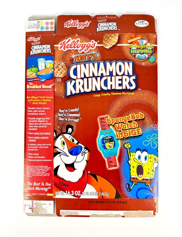 2004 Kellogg's Cinnamon Krunchers Cereal Box SpongeBob Squarepants Premium