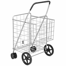 Folding Shopping Cart for Laundry with Swiveling Wheels and Dual Storage Baskets