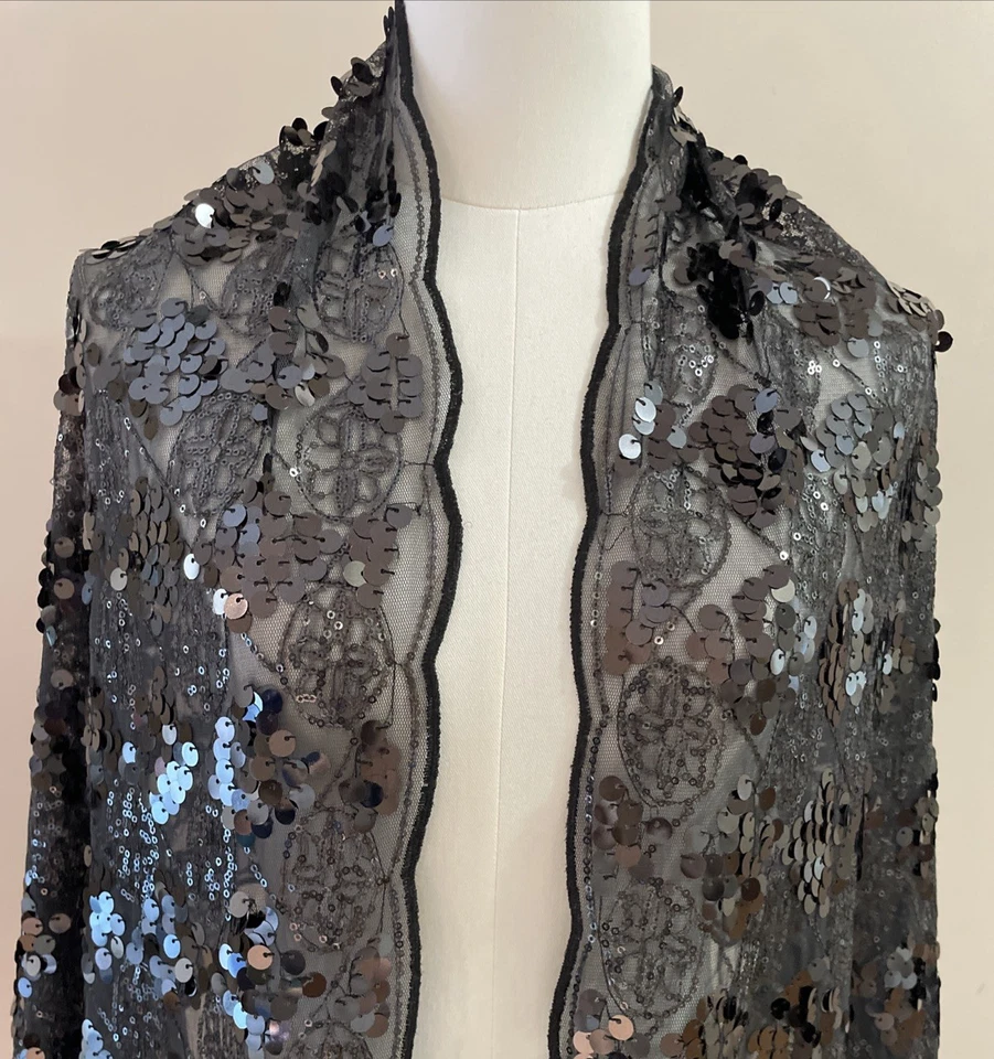 JOAN RIVER блестки надежном шаль черный чистый зубчатые края 72 X 21» вечер новый - Изображение 2 из 4