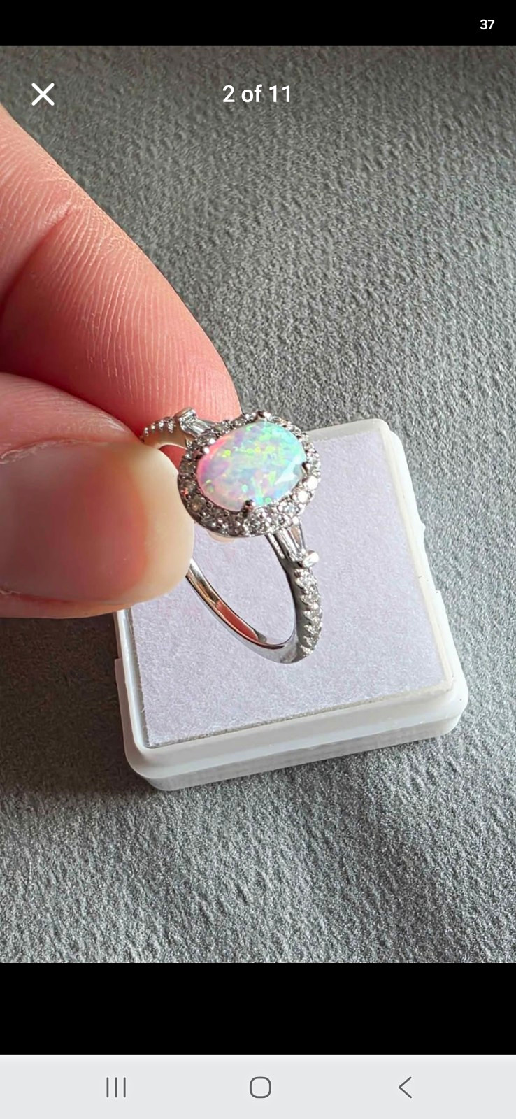 Sterling Silver Created Oval Fire Opal Halo Cz Diamond Ring Size 8