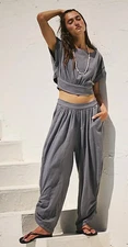 NEW FREE PEOPLE FREE-EST LEAD GREY FEELIN' FREE CROPPED TOP HAREM PANTS SET L