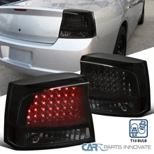 Fit 05-10 Dodge Charger Glossy Black Smoke LED Tail Lights Smoke Brake Lamps L+R