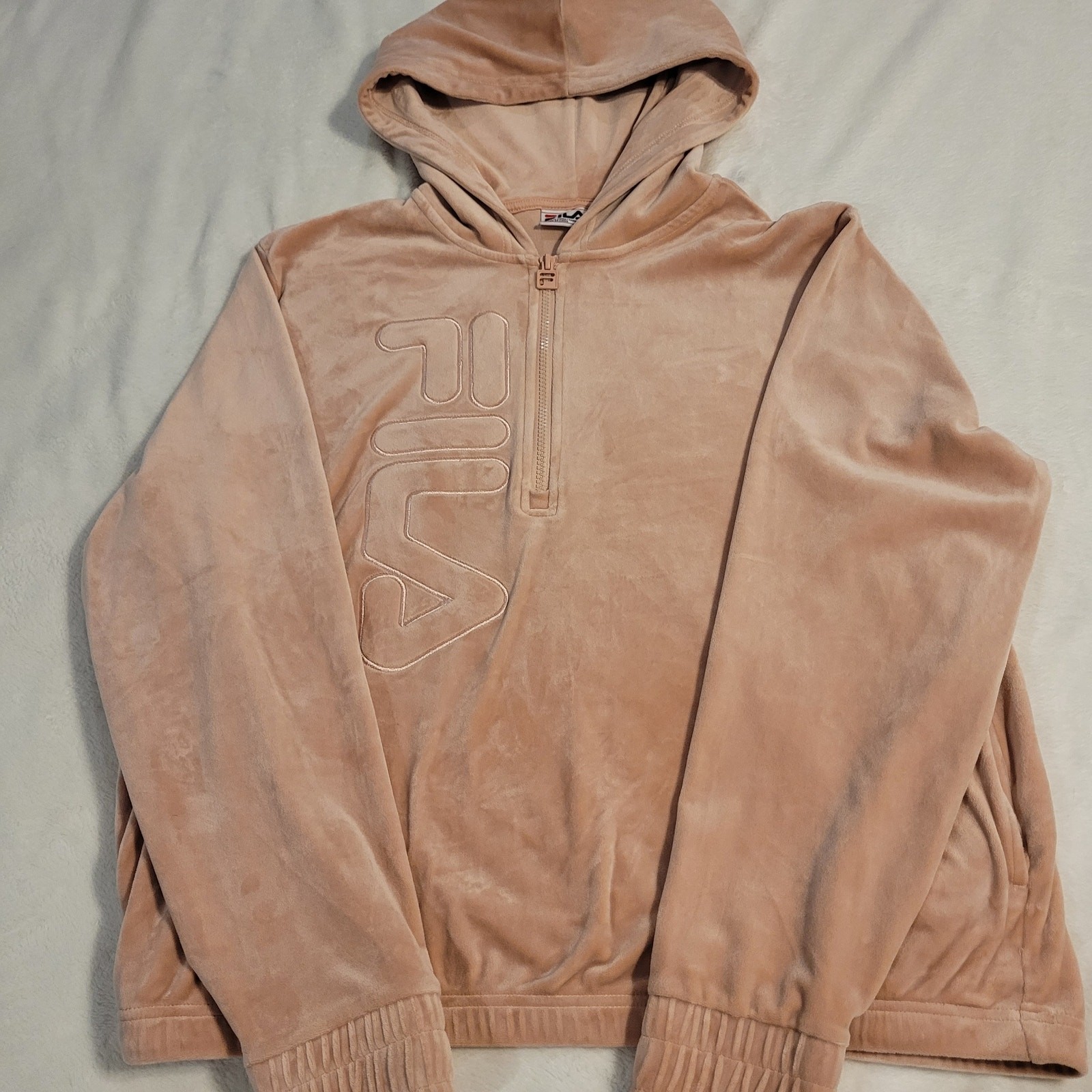 FILA Misty Rose Velour Quarto Zip Pullover Felpa con Cappuccio Donna Taglia XL