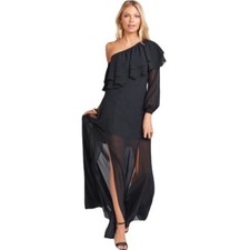 Show Me Your Mumu Emma Ruffle Maxi Dress One Shoulder Black NWT Slit Formal Chic