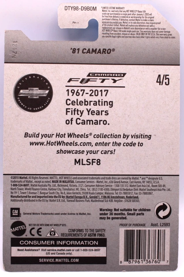 Chevy Camaro 1981 Main Line #250 2017 LT. azul PR5's Hot Wheels Foto 4 de 4