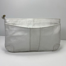 Vintage Antonia Leather Clutch Zip Close Evening Handbag Retro Glam 80s White