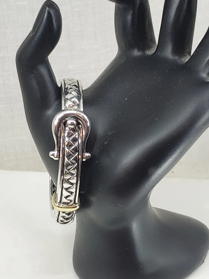 SCOTT KAY Sterling silver & 18k Gold Buckle Bangle Hinged Women bracelet 63.4g - Image 3 of 4