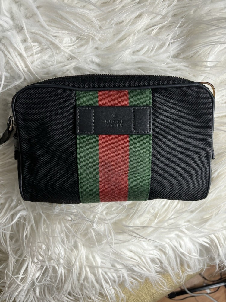Gucci Black Leather and Canvas Belt Bag