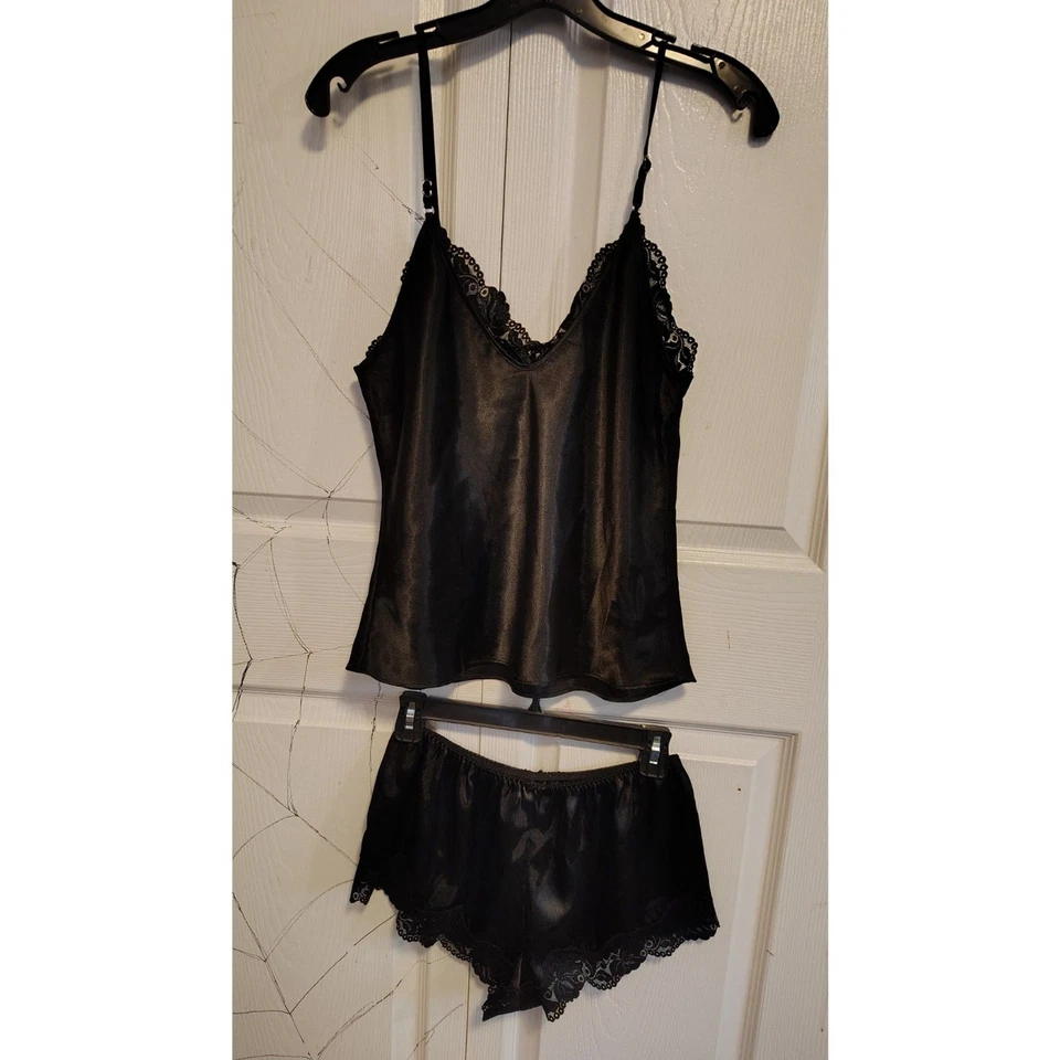 Juego de encaje satinado Chantilly negro vintage para mujer Maidenform Foto 2 de 4