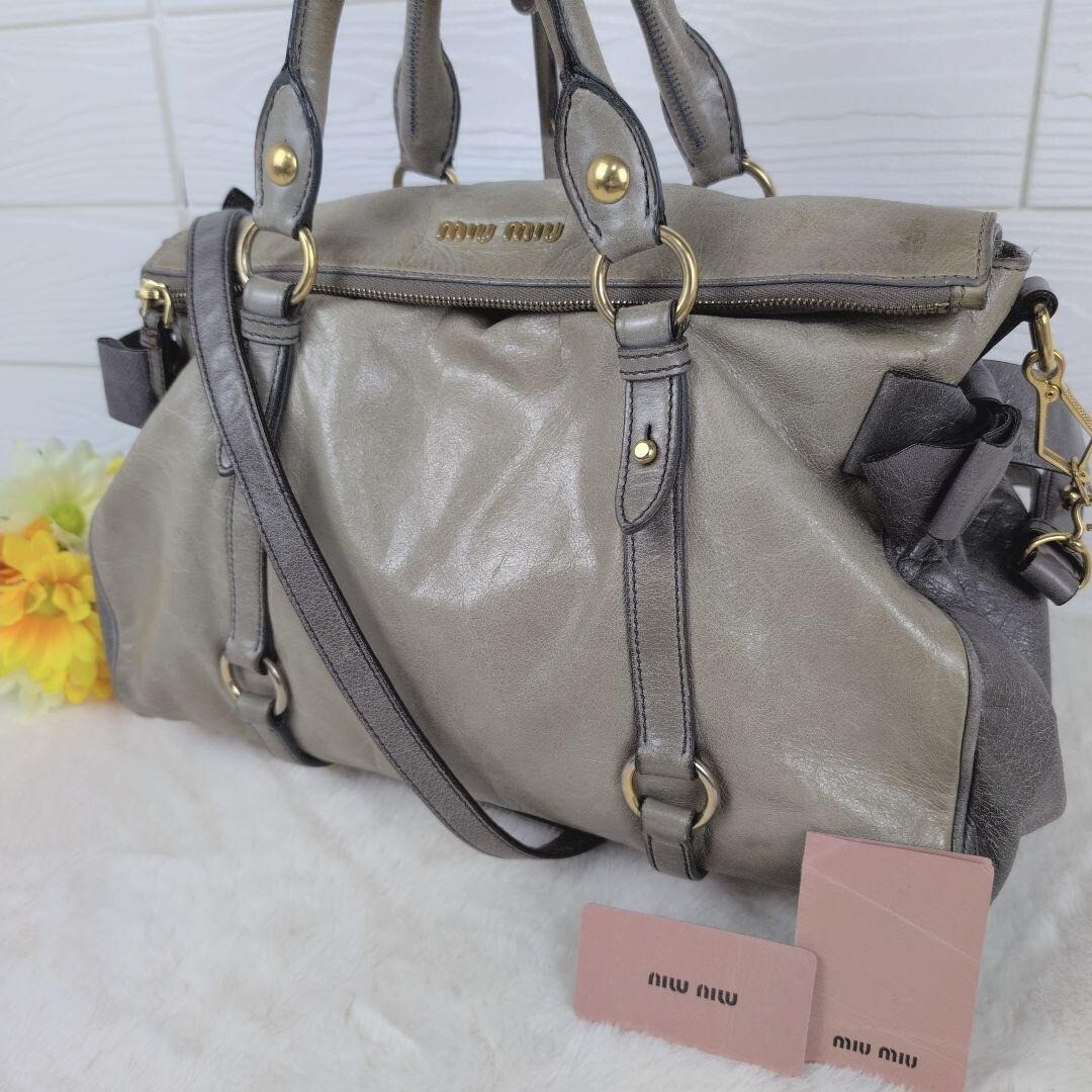 バッグ miu miu vitello lux ribbon 2way bag gray Miu Miu Vitello Lux Ribbon 2-Way Bag