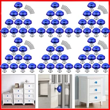 30MM Glass Cabinet Drawer Blue Crystal Diamond Shape Door Pull Handle Knobs Lot