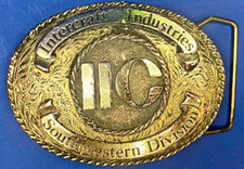 1982 Ornate Intercraft Industries Texas Iic Company Advertising Belt Buckle
