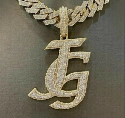 Round Moissanite Men's Custom Made Letter Pendant 14k Yellow Gold Plated Silver