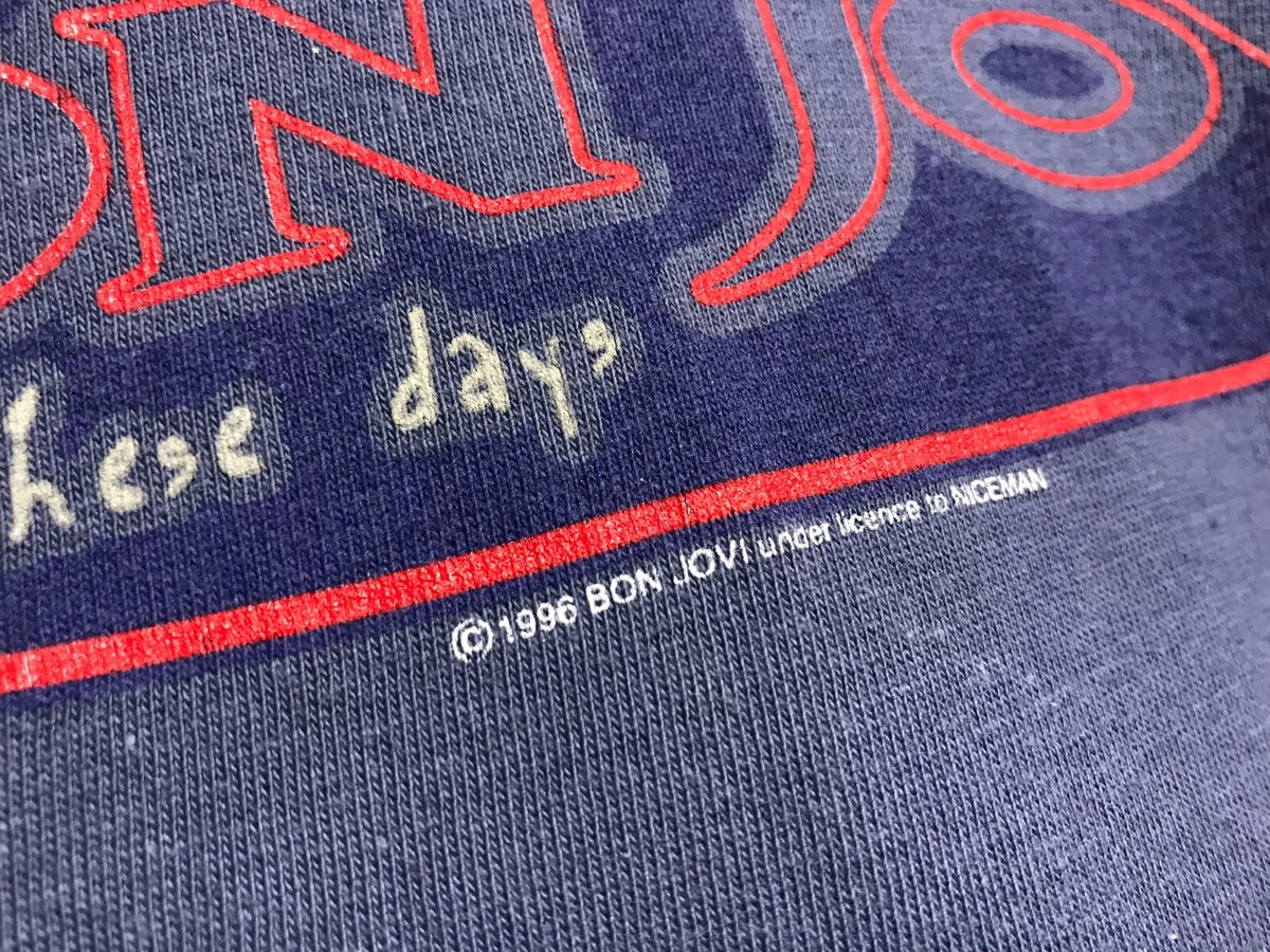 VINTAGE BON JOVI THESE DAYS TOUR 1996 NICEMAN BLUE T-SHIRT LARGE 