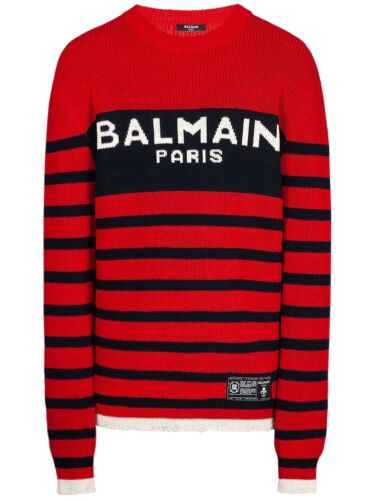 UltraRare & Great AW22 Balmain Virgin Wool Blend Logo Stripe Sweater - Picture 5 of 23