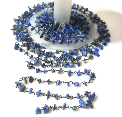 Lapis Lazuli Chip 4-6mm Oxidized Wire Wrapped Beads 3 Feet Rosary Beaded Chain