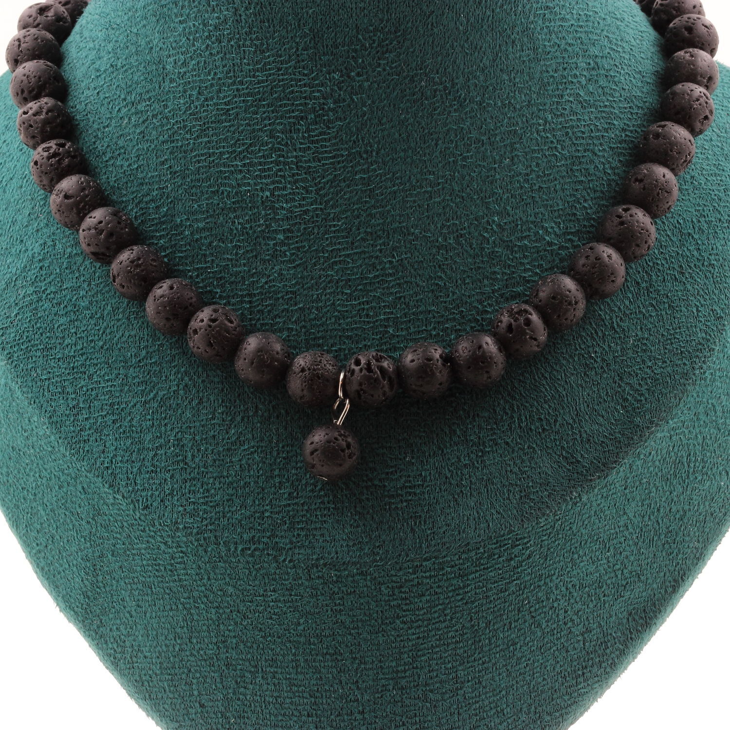 Collier perles Lave 8 mm de qualité supérieure avec maille fine en acier