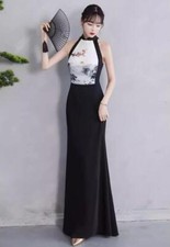 Elegant Halterneck Printed Bodycon Fishtail Gown Cocktail Party Evening Dresses