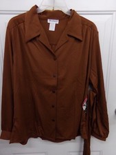 Womens Sz 16 Brown 100 Polyester Button Front Shirt Blouse Vicki Wayne NWT