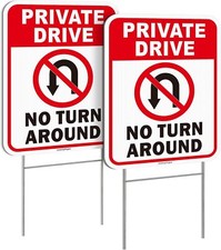 Private Drive Sign, No Turn Around 2Pack-16" 16x12inches, Red and Black
