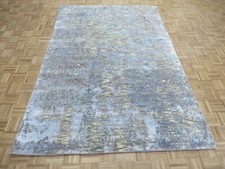6 x 9 Hand Knotted Sky Blue Modern Abstract Oriental Rug With Silk G9655