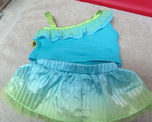 BUILD A BEAR BABW Doll Clothes ~ Turquoise / Lime Green Peace Top & Skirt - Picture 3 of 4