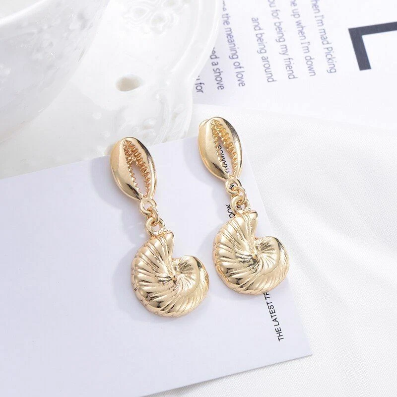 Sea Shell Women Earrings Gold Silver Color Metal Cowrie Statement Summer Beach - Image 4 of 4