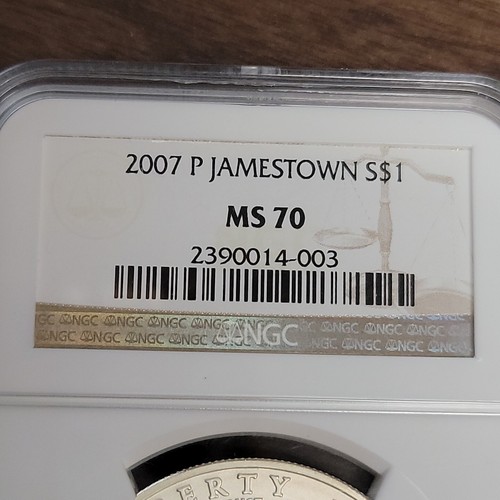2007 P Jamestown 400th Anniversary Commemorative Unc. Silver Dollar - NGC MS70 - Picture 5 of 5