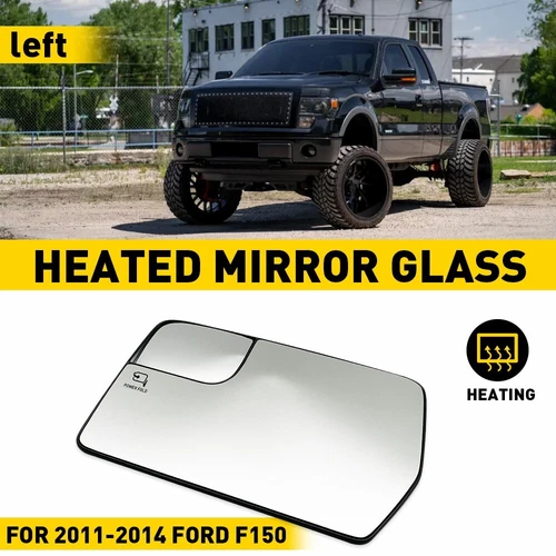 Mirror Glass fits 2011-2014 Ford F150 Pickup Driver Side Spotter Glass w/ Base
