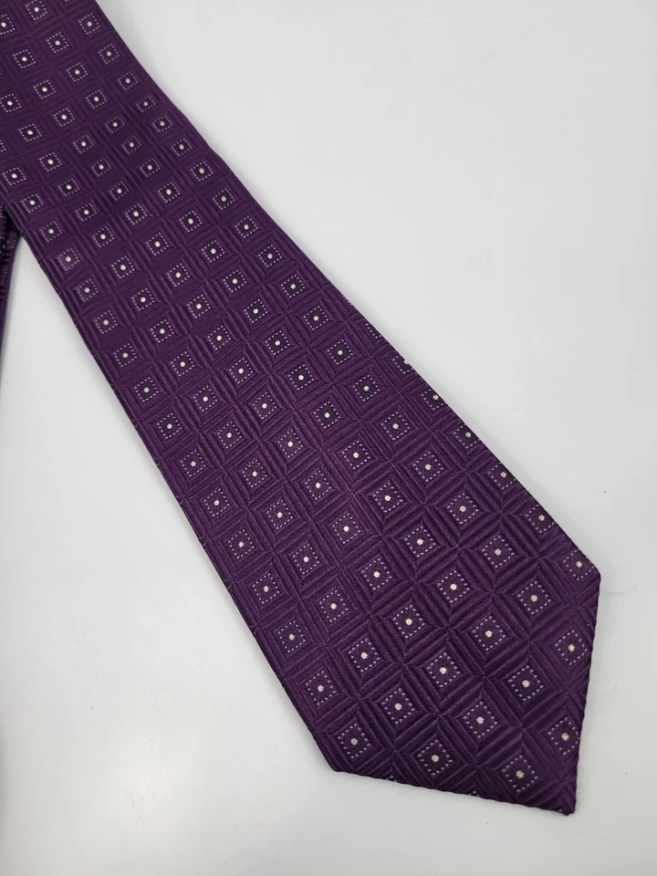 Corbata de seda Merona gris púrpura geométrica para hombre 57 x 3,25 Foto 3 de 4